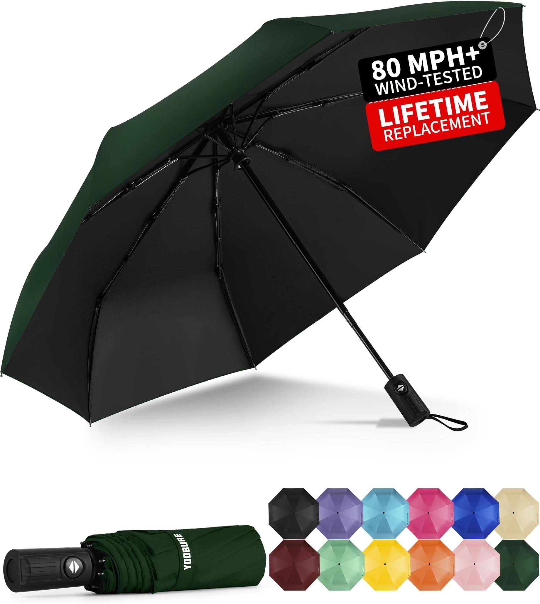 Windproof Travel Umbrella - Automatic Umbrellas for Rain, Compact Folding Umbrella with UV Protection, Lightweight Portable Design for Backpack/Walking/Car, Sun & Storm Ready