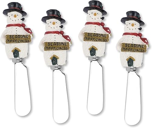 Supreme Housewares Cuchillos esparcidores de queso y mantequilla, decoración navideña, mango de resina pintado a mano de 4 piezas con hoja de acero