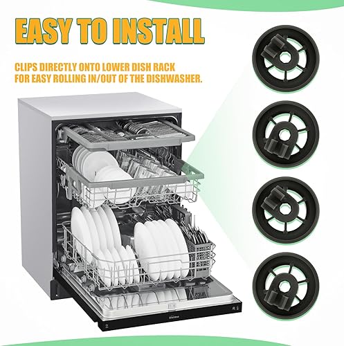 Miniatura 6 de Paquete de 4 ruedas inferiores para lavavajillas 4581DD3003B, reemplazo de rodillo inferior para LG, reemplazo 4581DD3003C, 4581DD9002B, 1372292,
