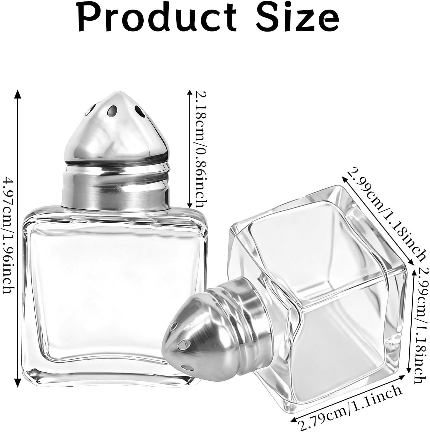 100 Pcs Mini Salt and Pepper Shakers Bulk with Stainless Steel Lid 0.5 Oz Mini Shaker Container Small Cube Glass Spice Shaker for Restaurant Kitchen Camp Wedding Party Supplies