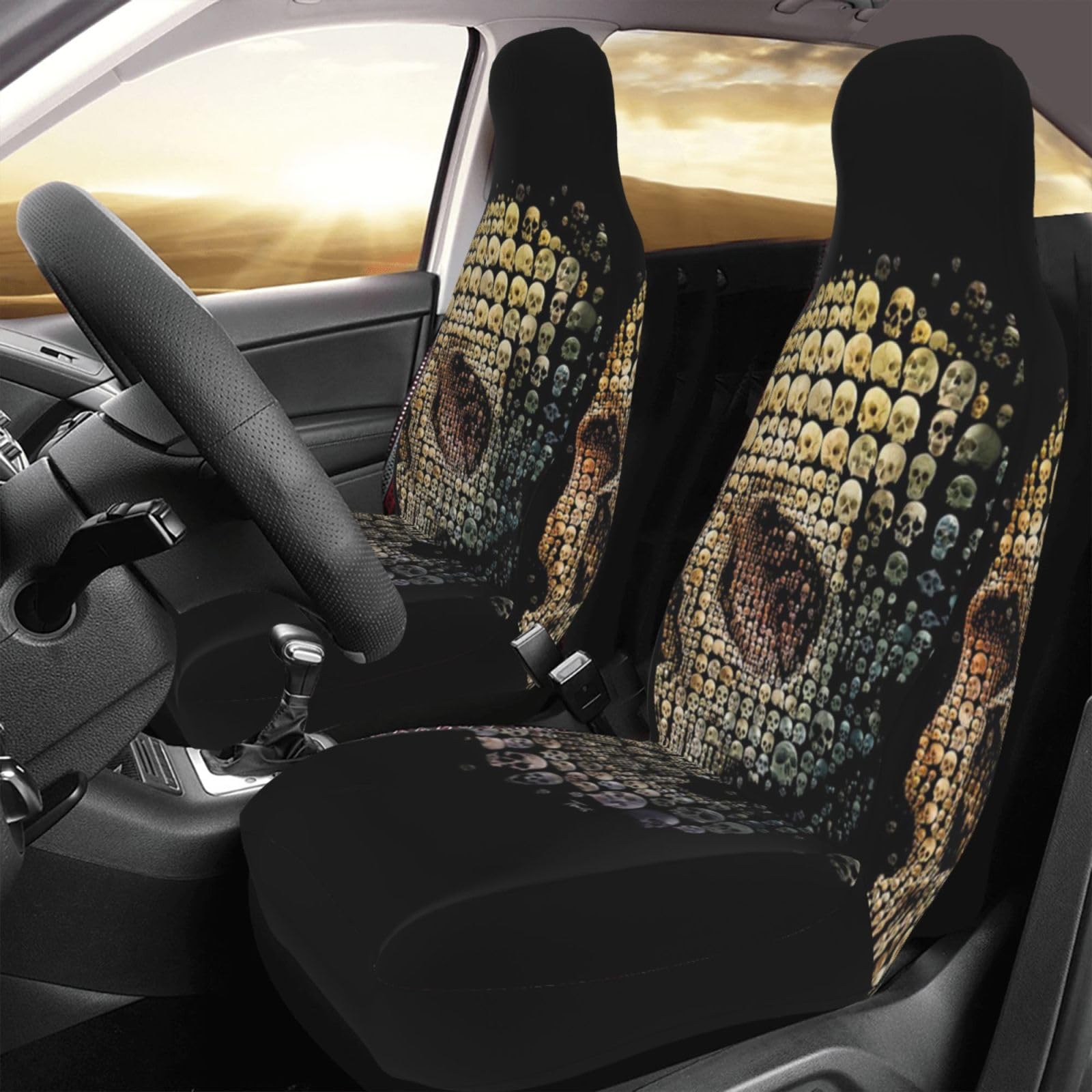 Set Di Due Coprisedili Anteriori Per Auto, Farfalla Rosa E Fiori Selvatici P6955626