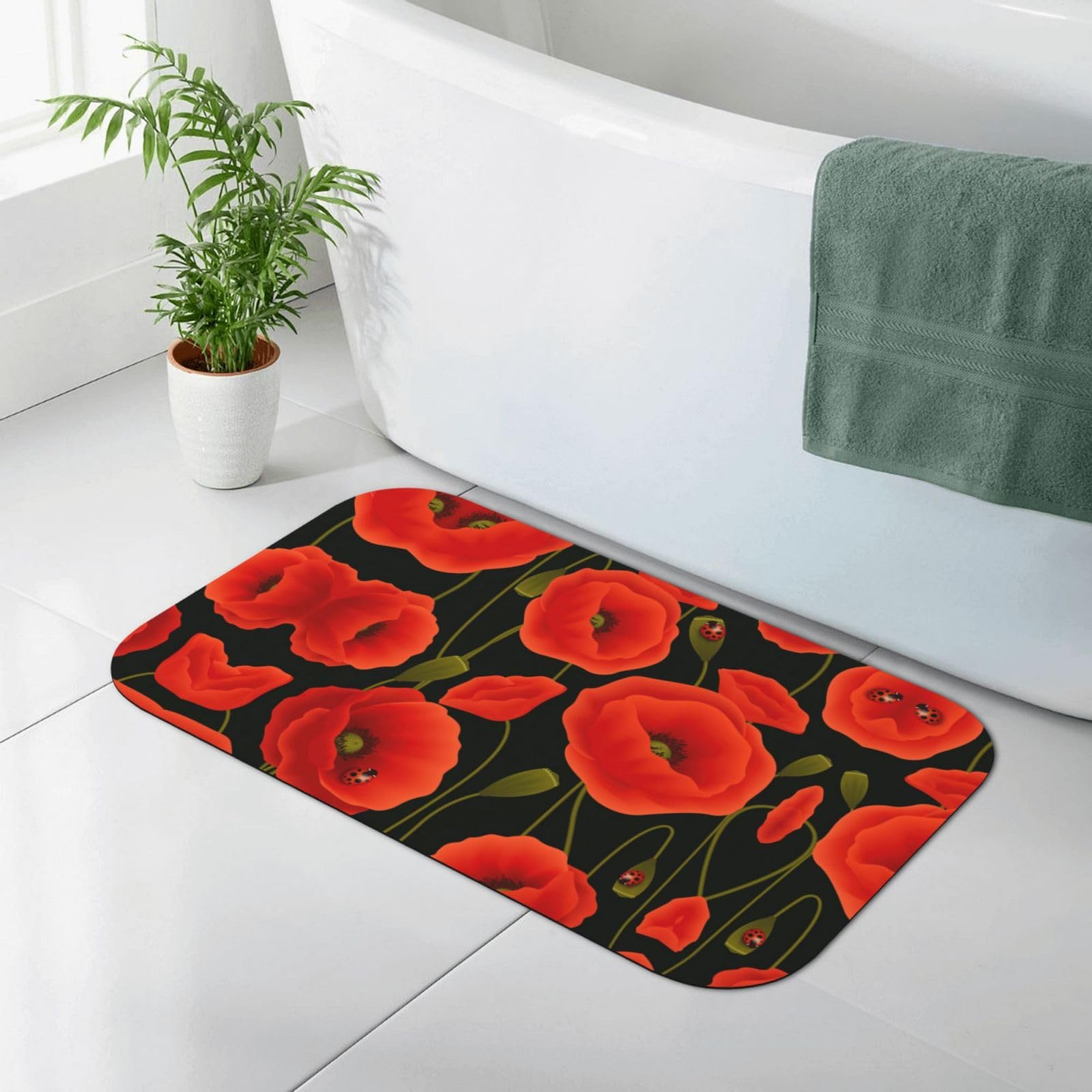 Tapis de bain en diatomée naturelle coquelicot 50x80cm