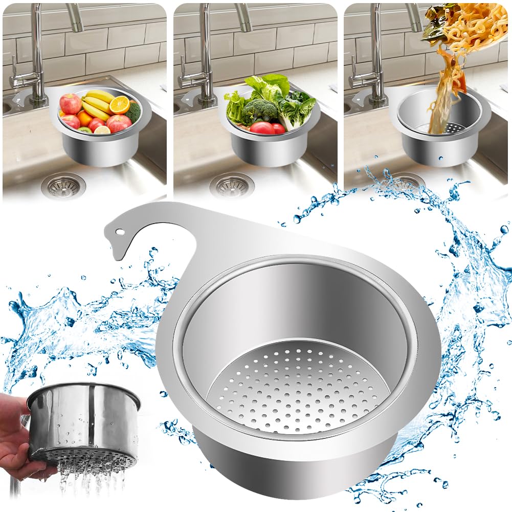 Vibbang Cestello per Lavello a Forma di Cigno in Acciaio Inox, Cestino di Scarico da Multifunzionale Appendere per Lavello da Cucina, per Filtrare i Rifiuti Cucina e Lavare Frutta Verdura (A, A)