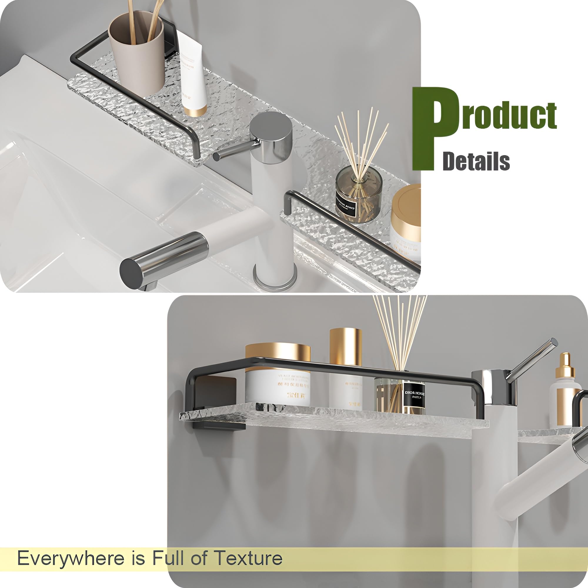 LamChyar Bathroom Sink Shelf Over Faucet, 20-Inch Acrylic Bathroom Sink Shelf Over The Faucet, Over The Sink Shelf for Bathroom Sink(Corrugated, Dark Gray)