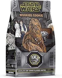 Bones Coffee Company Star Wars Wookiee Cookie Chocolate Chip Cookie Flavored Coffee, Medium Roast Low Acid Arabica Beans Compatible with Auto drip and French Press Coffee Maker, 12 Oz Ground