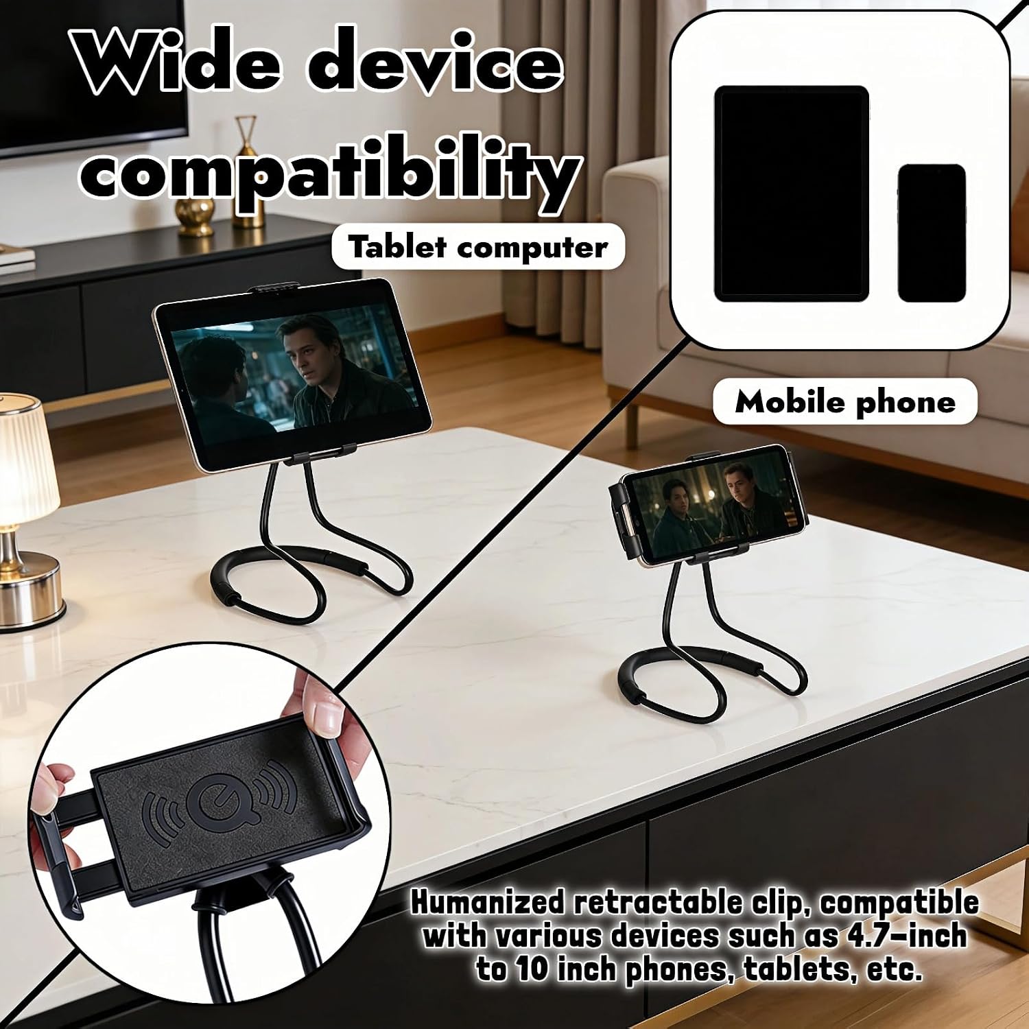 Lazy Phone Holder, 27.6" Flexible Arm Phone Mount, Universal Hands-Free Neck & Desk Phone Stand, 360° Rotatable DIY Smartphone Bracket for Bed, Couch, Car, Office - Fits 4.7"-6.7" Cell Phones (Black)