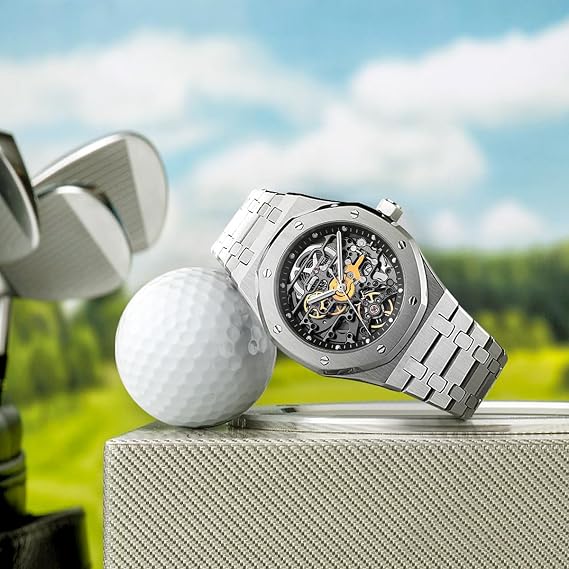 FEICE Mens Watch Automatic Skeleton Watch 42mm Case Stainless Steel Mechanical Shock Resistant Waterproof Luminous Sapphire Crystal Analog Watch Business Watch Adjustable Band FM019HOT, Multi, Automatic Watch, Mechanical Skeleton Watch