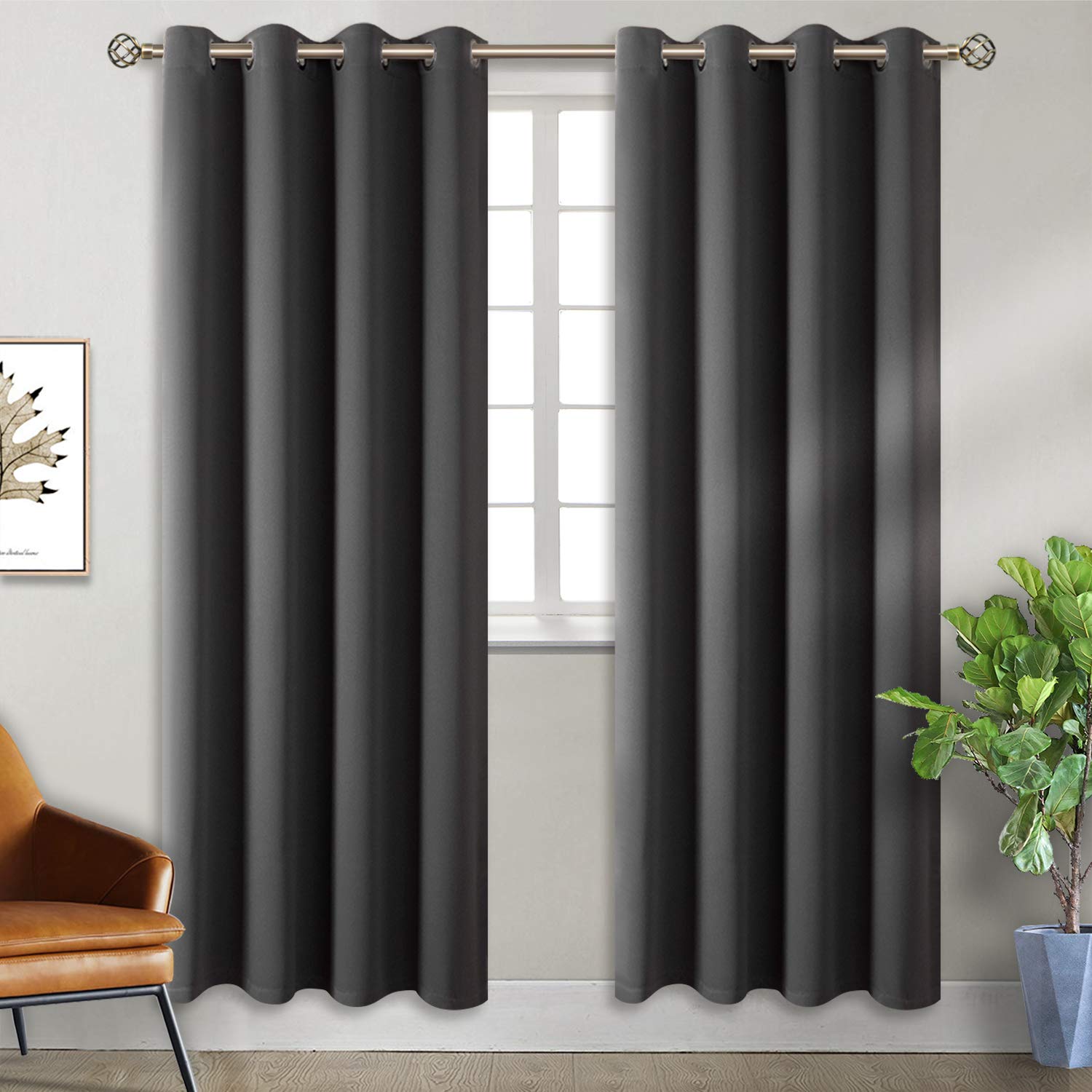 BGment Dark Grey Blackout Curtains for Living Room 84 Inch Long - 2 Panels