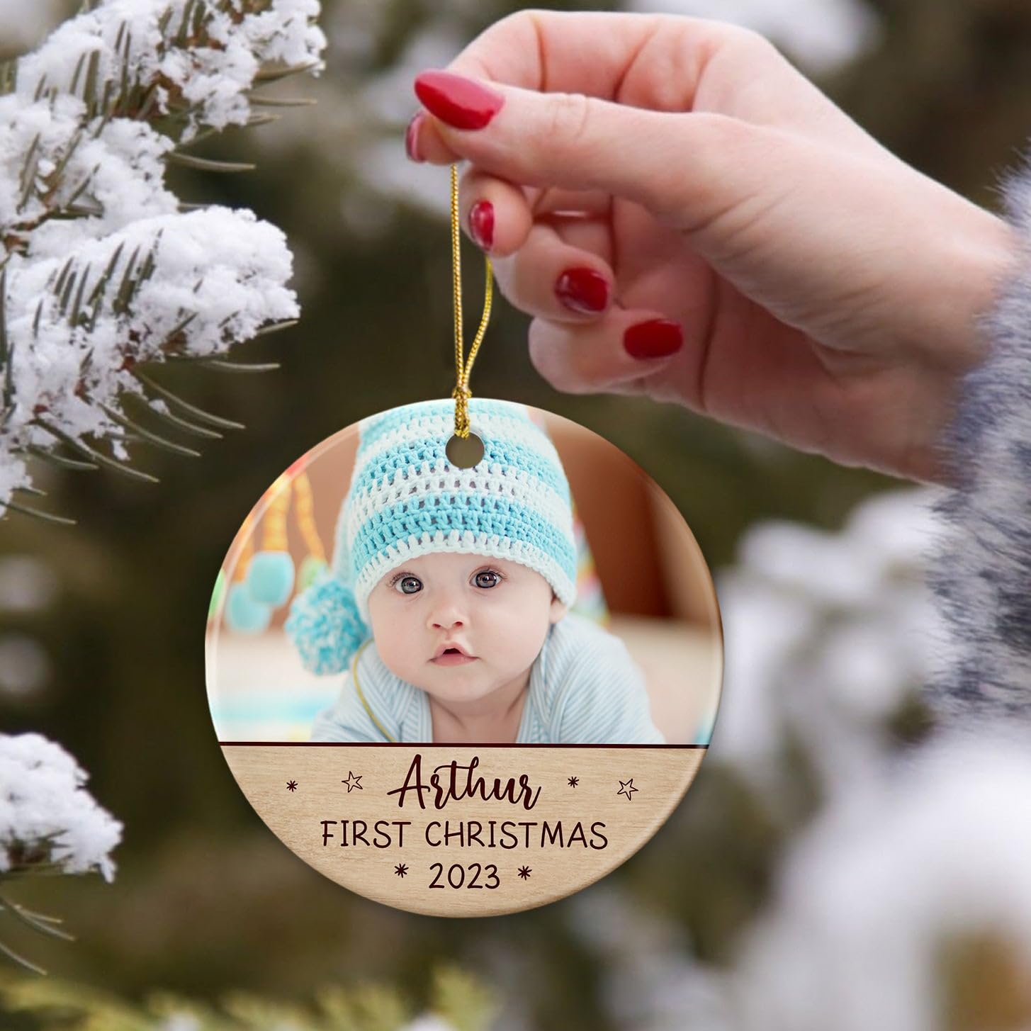 Baby's First Christmas Ornament, Personalized Photo Baby Christmas Ceramic Ornament 2025, Baby's 1st Christmas Tree Decor, Custom Baby Photo Frame Ornament Keepsake Gifts for Newborn New Baby
