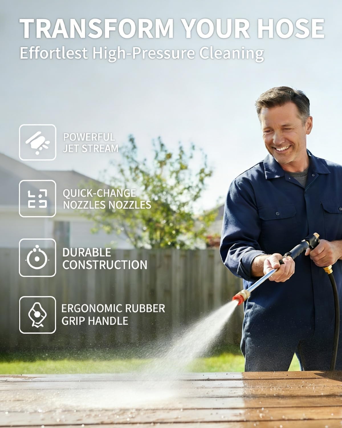 Garden Hose Nozzle High Pressure Washer with 2/3 Nozzles Jet Water Power Sprayer 2026 Upgraded Car Turbo Cleaning Gun Attachment Wand Triple Extension Tips Accessories Adapter Turn(A1)