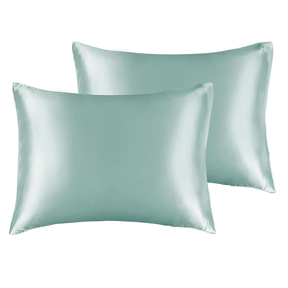 BEDELITE Satin Pillowcase for Hair and Skin, Super Soft and Cooling Similar to Silk Pillow Cases 2 Pack with Envelope Closure, Gift for Women Men(13x18 Toddler Size, Haze Blue)