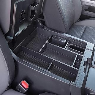 Center Console Tray Organizer Compatible with Toyota Tundra 2014 2015 2016 2017 2018 2019 2020 2021 Accessories, Armrest Secondary Storage Box (Black Trim)