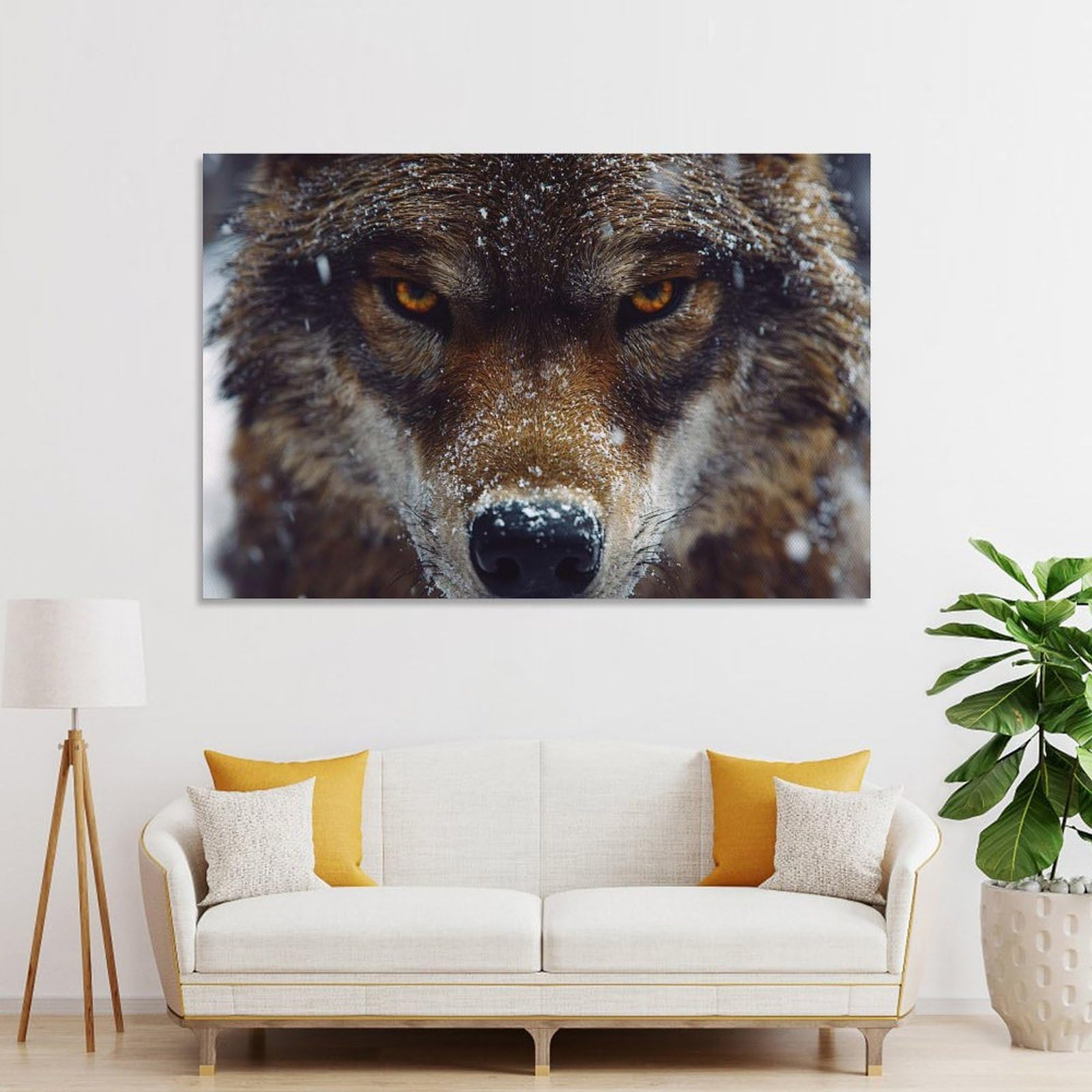 Junmoney Wall Picture Print Wolf Portrait in Winter, 24x36inch(60x90cm), for Lounge, Bedroom Or Personal Spaces, Canvas Artwork with Gifting Potential