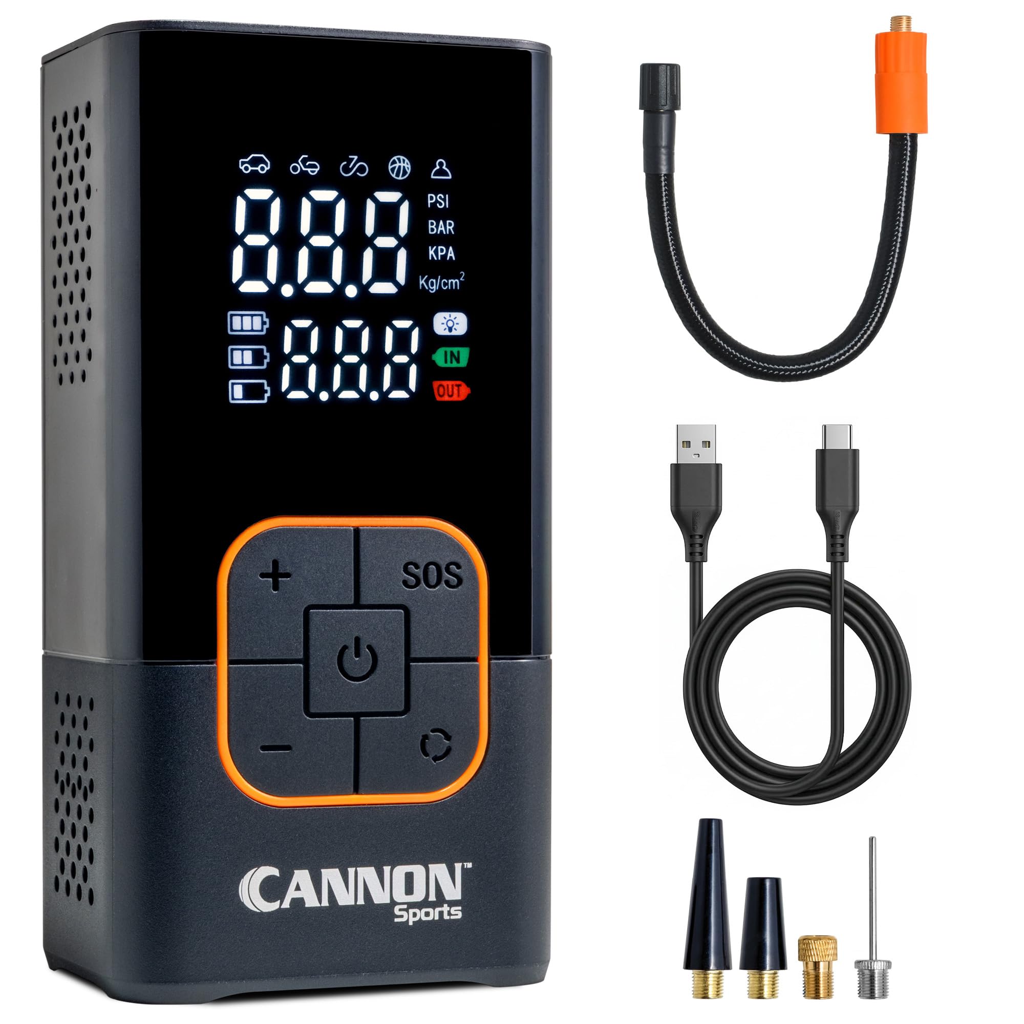 Cannon Sports Compresseur d'air portable et pompe à ballon électrique - Pompe numérique sans fil 150 PSI avec écran LCD, batterie rechargeable, lumière LED - Pour voiture, vélo, moto et ballons de
