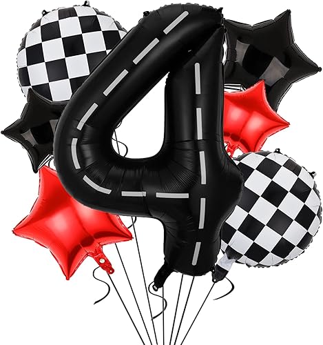 Globos de fiesta de cumpleaños de auto de carreras, globo de 40 pulgadas de aluminio de Mylar grande con número 4 negro para decoración de fiesta de