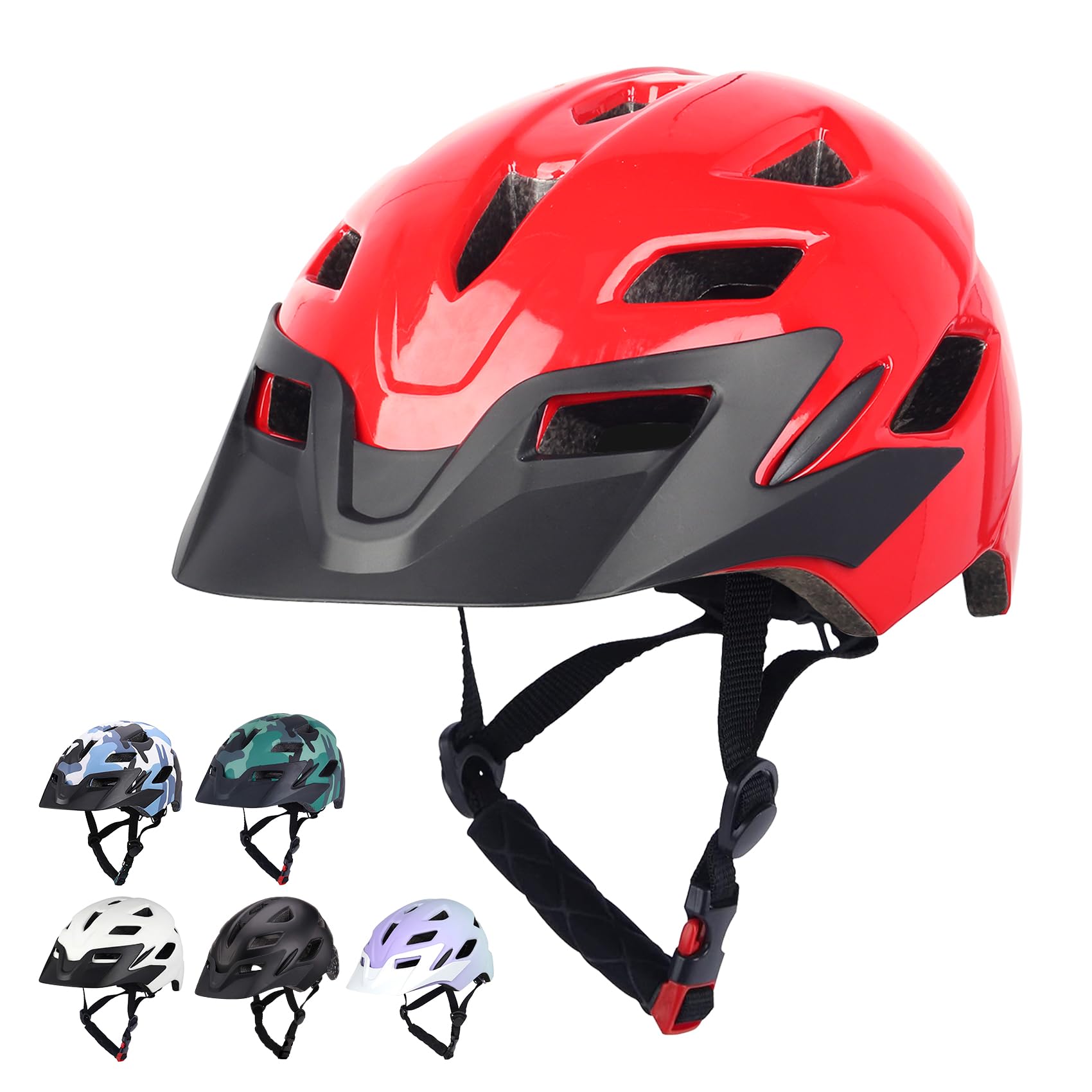 Kids Bike Helmet, Adjustable Toddler Youth Helmet with Detachable Visor & LED Light for 3-5/5-8/8-12 Years Boys Girls, Multi-Sport Helmet for Bicycle