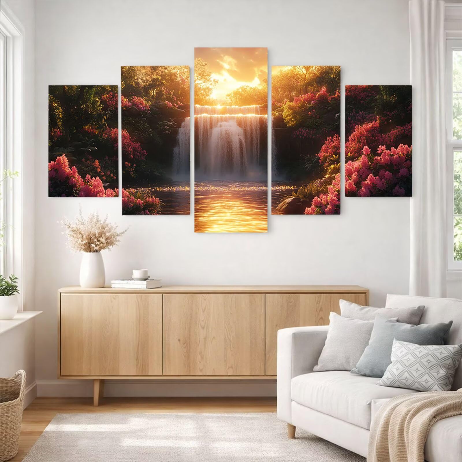 5 Pack Leuchtend Malen Nach Zahlen Erwachsene Wasserfall YCBZ-3105 | DIY Set Erwachsene mit Pinselset Acrylfarben Set Fünf Leinwand zum Bemalen Blume für Deko Wohnzimmer Geschenke für Frauen