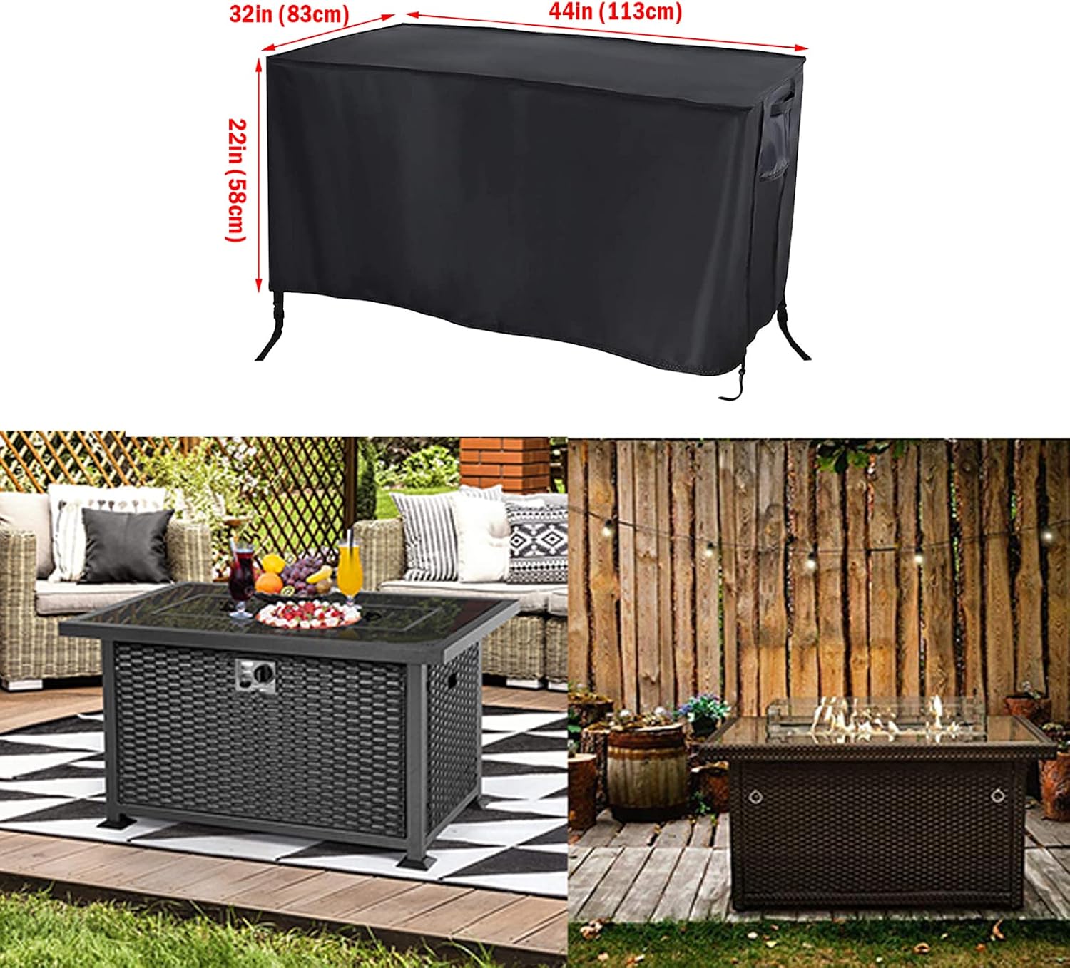 Aidetech Fire Pit Cover Rectangular, 44 Inch Firepit Covers Fit 42-44 Inch Rectangle Fire Pit, Waterproof Outdoor Firepit Table Cover,44”L x 32”W x 22”H