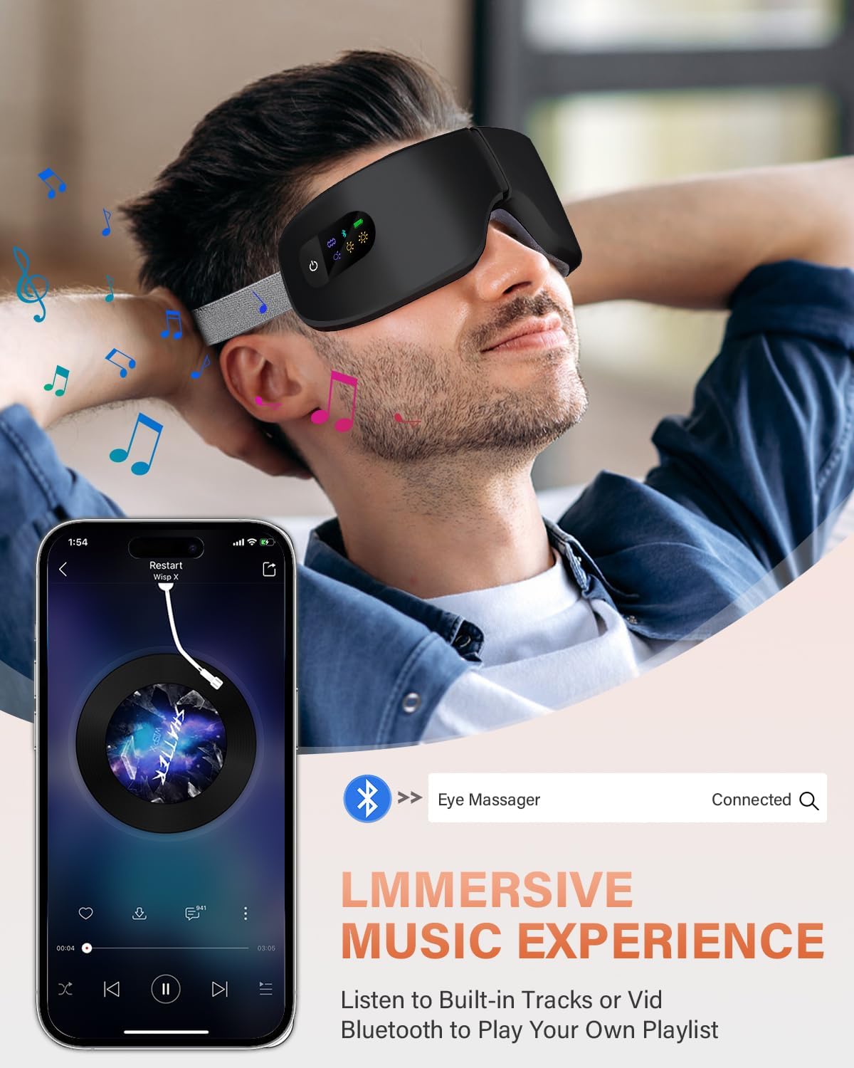 Eye Massager with Heat, 7 Heating and Vibration Modes, Eye Mask, Birthday Gifts for Women, Men, Friend, Mom and Dad, Sleep Mask for Relax, Migraine Relief, Improve Sleep, Black