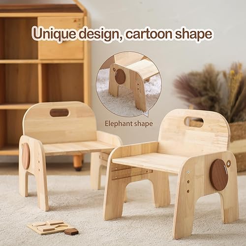 Miniatura 8 de ibwaae Silla de madera maciza natural para niños, silla de madera ajustable en altura para niños pequeños, muebles Montessori, regalo de cumpleaños