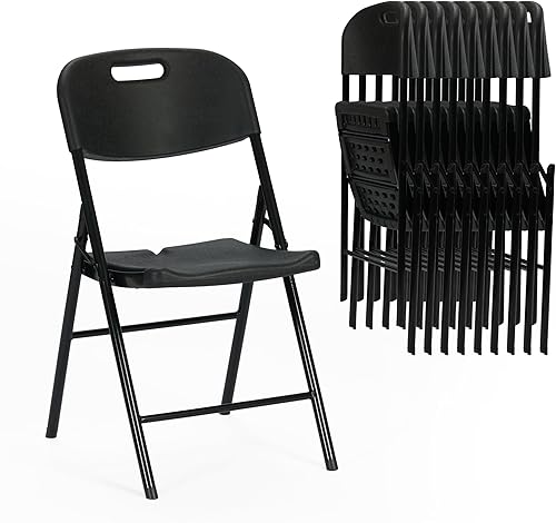 Real Relax Juego de 10 sillas plegables de plástico negro, sillas plegables de plástico portátiles, sillas plegables de plástico para eventos,
