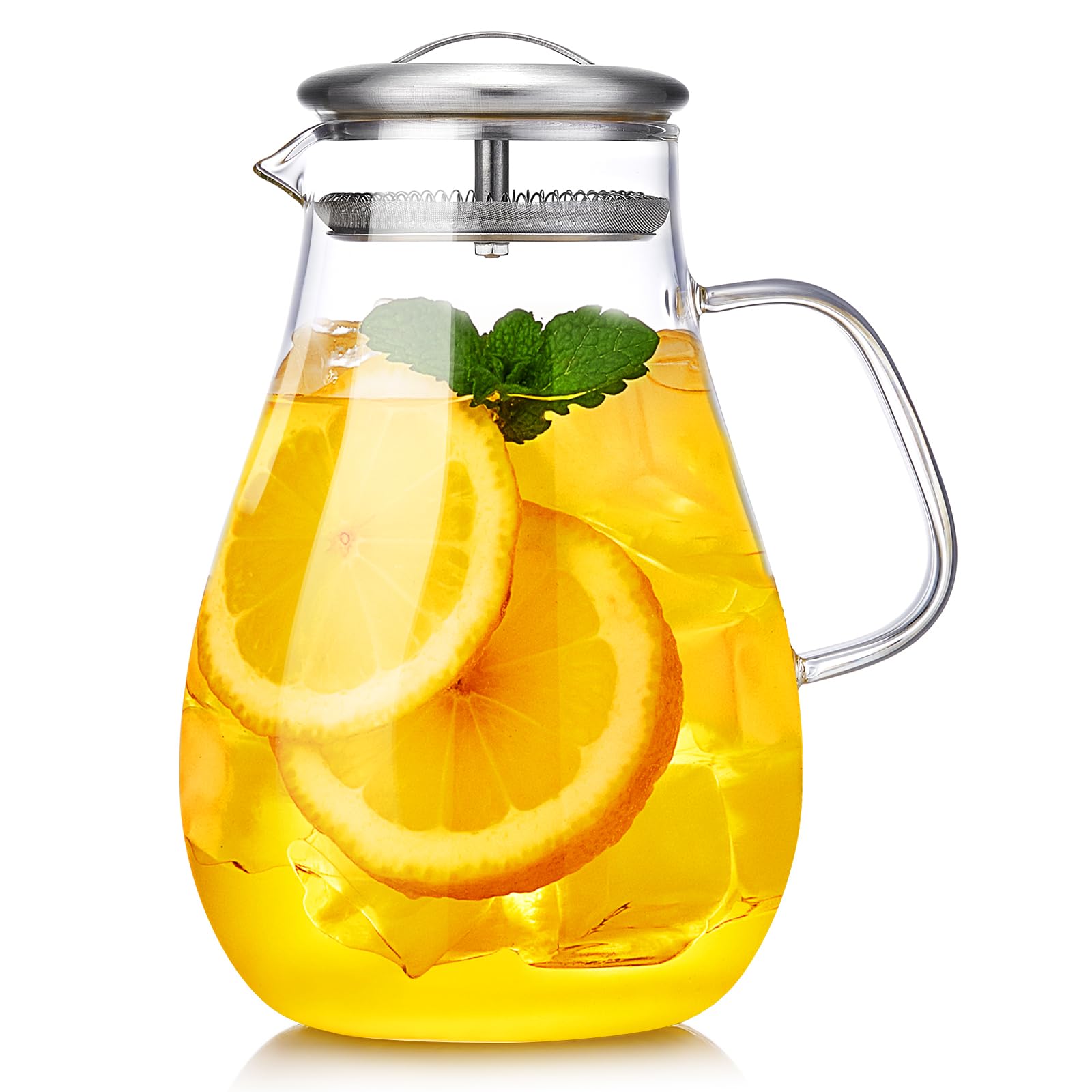 68OZ Glass Pitcher with Lid and Spout, Water Jug, 2000ML Carafe for Hot/Cold Water, Large Iced Tea Pitcher for Coffee, Juice and Homemade Beverage