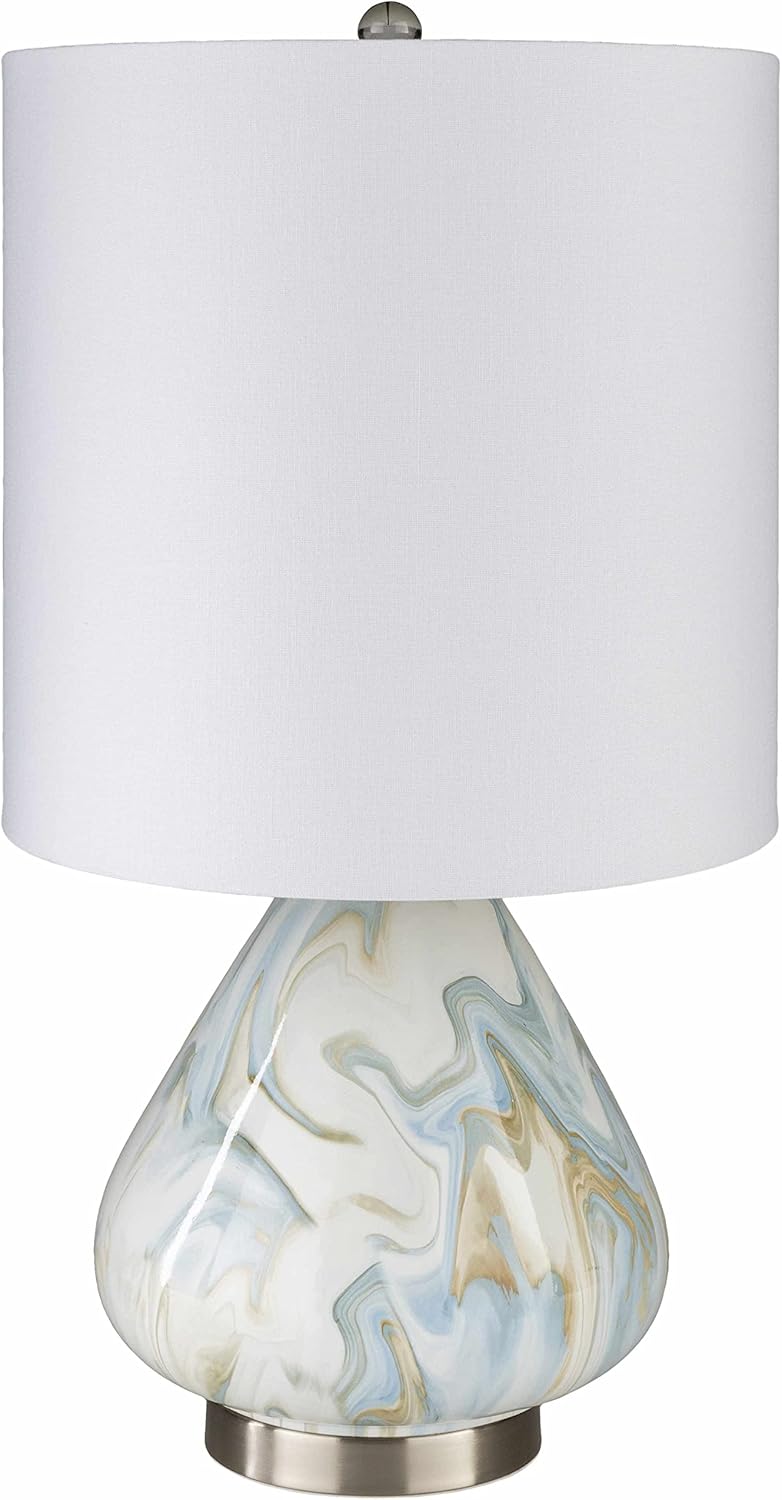 BoutiqueRugs Farnborough Modern Ceramic Bedside Table Lamp for Bedroom Nightstand - End Side Lighting for Living Room - Shade Linen - White, Multi Color - 29" H