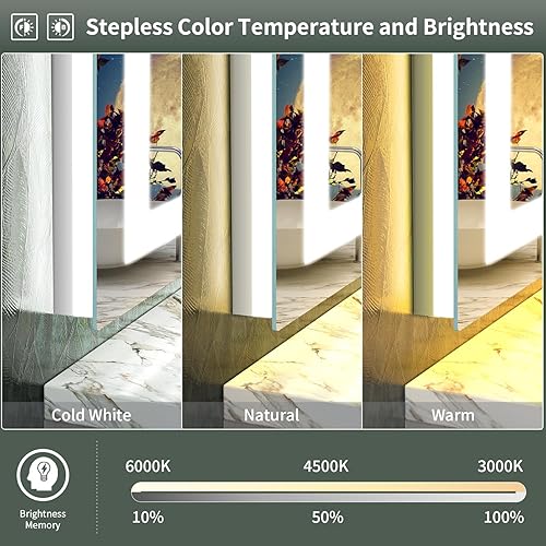 Miniatura 4 de Espejo LED para baño, retroiluminado de 36 x 36 pulgadas + espejo de tocador de baño iluminado frontal con luces para pared, tiras de luz dobles, 3