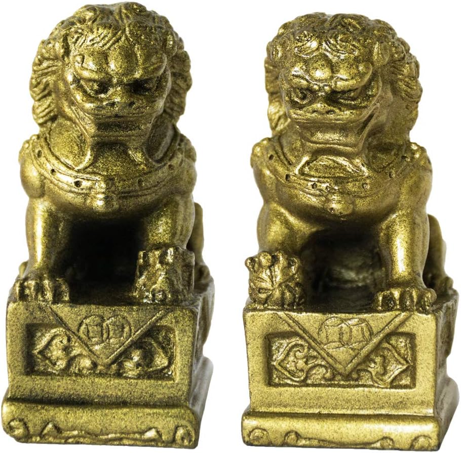 Pair of Chinese Beijing Foo Dogs Statues Guardian Lion Statues Energy Feng Shui Products Decorations for The Home Gifts (Bronze)