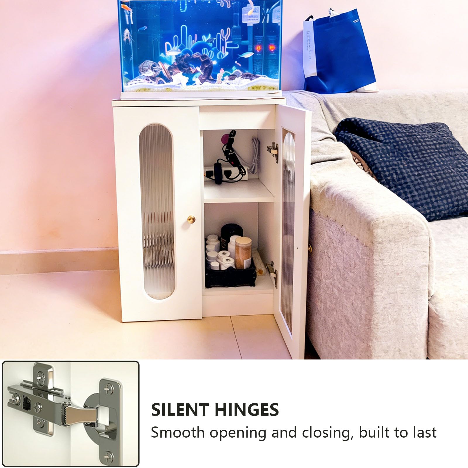 Support d'aquarium multicouche avec portes d'armoire en verre, matériau de 16 mm d'épaisseur, convient pour les maisons, les bureaux et les études, 80 x 45 cm