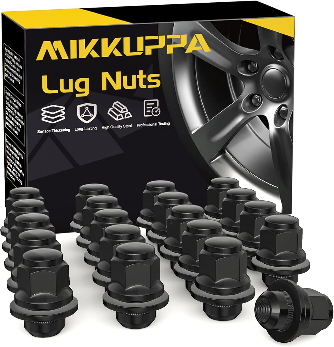 MIKKUPPA M12x1.5 Mag Lug Nuts - Black 20pcs One-Piece OEM Factory Style | Replacement for Toyota Avalon Camry Corolla Highlander, Lexus Scion Mitsubishi Pontiac Factory Wheels