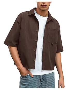 Amazon.com: GORGLITTER Men's Cropped Shirt Button Bown Short