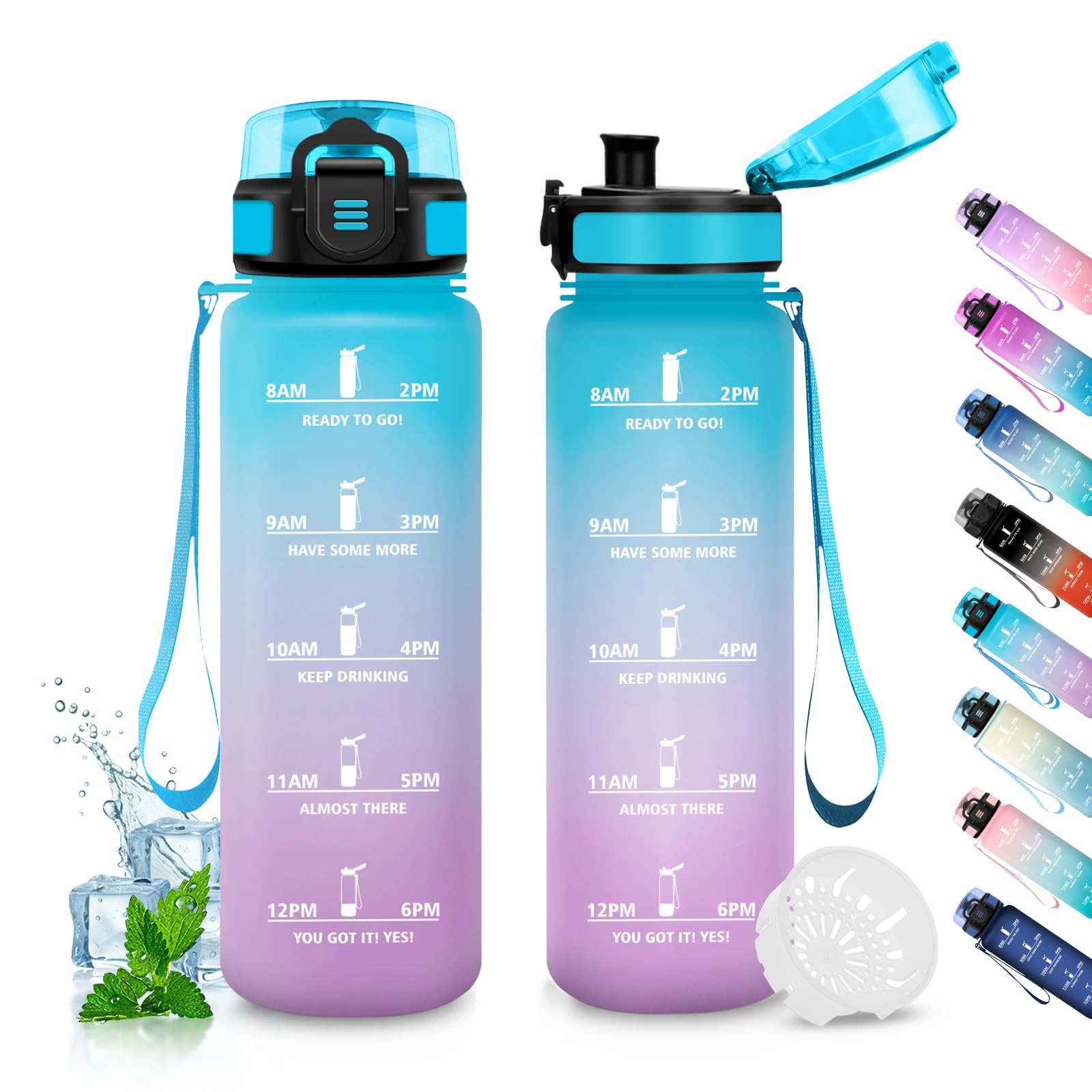 JAPORIA Motivation 500ml Water Bottle with BPA-Free Filter, Leakproof and Reusable, Motivation Water Bottle with Time Marker, Reusable for School Office Yoga Camping