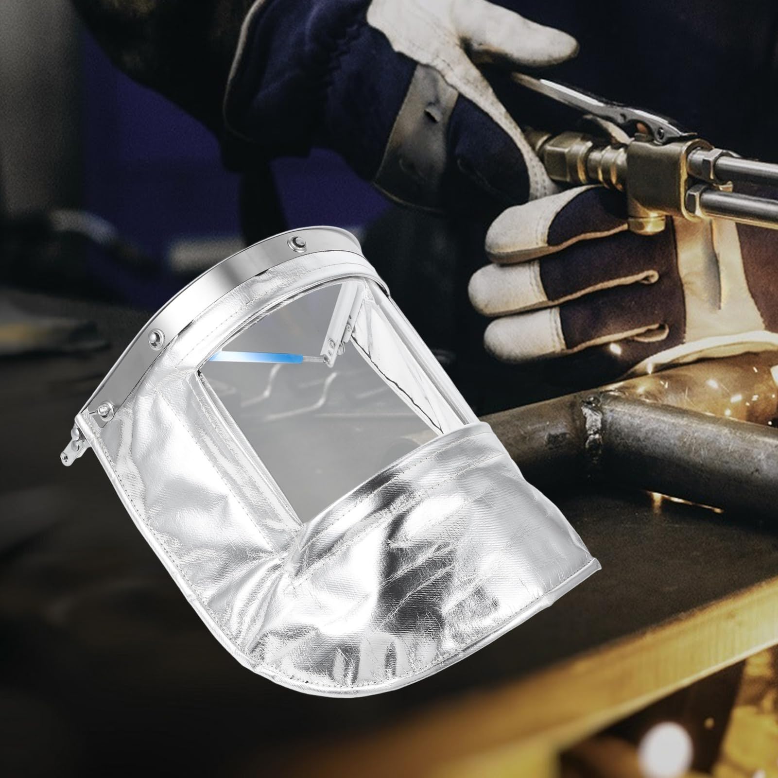 Pantalla de Soldadura Aislante de Aluminio Transparente Plata | Entornos de Alta Temperatura, Uso Industrial, Material PC con Tela y Lámina de Aluminio