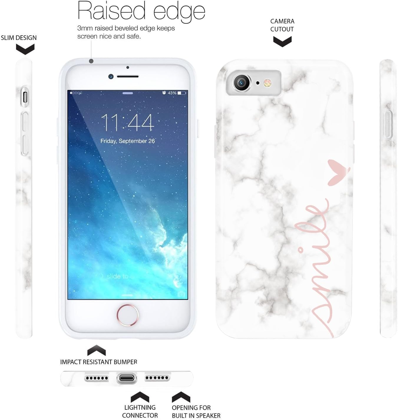 iPhone 7 Case,iPhone 8 Case,DOUJIAZ Marble Design Anti-Scratch &Fingerprint Shock Proof Thin Non Slip Silicone Hard Protective Cover for iPhone 7/iPhone 8 iPhone 6/ iPhone 6s -Smile