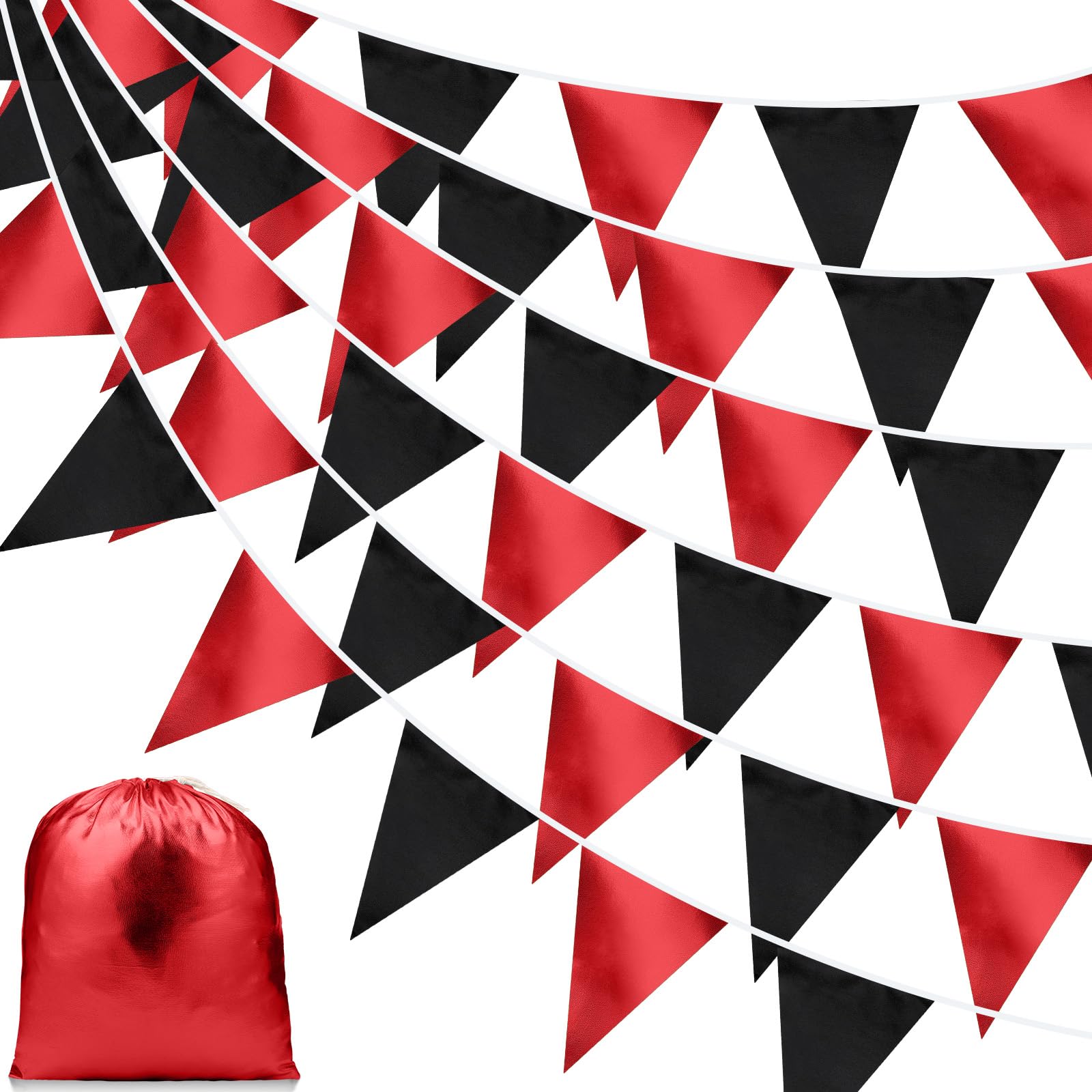 Tatuo 40 Feet Red and Black Party Decorations Triangle Pennant Banner Flag Bunting Garland for Halloween Christmas Birthday Wedding Graduation Bachelorette Anniversary Casino Party Supplies