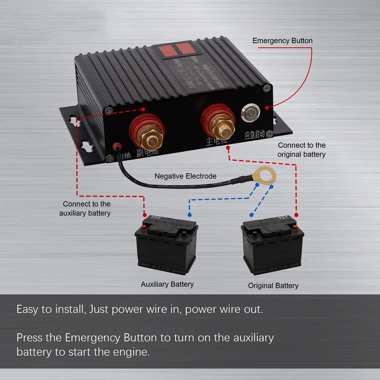 Aislador inteligente de batería dual Relé sensible al voltaje de 250 A, relé de carga dividida automática de 12 V y 24 V con cuerpo de aleación de aluminio para