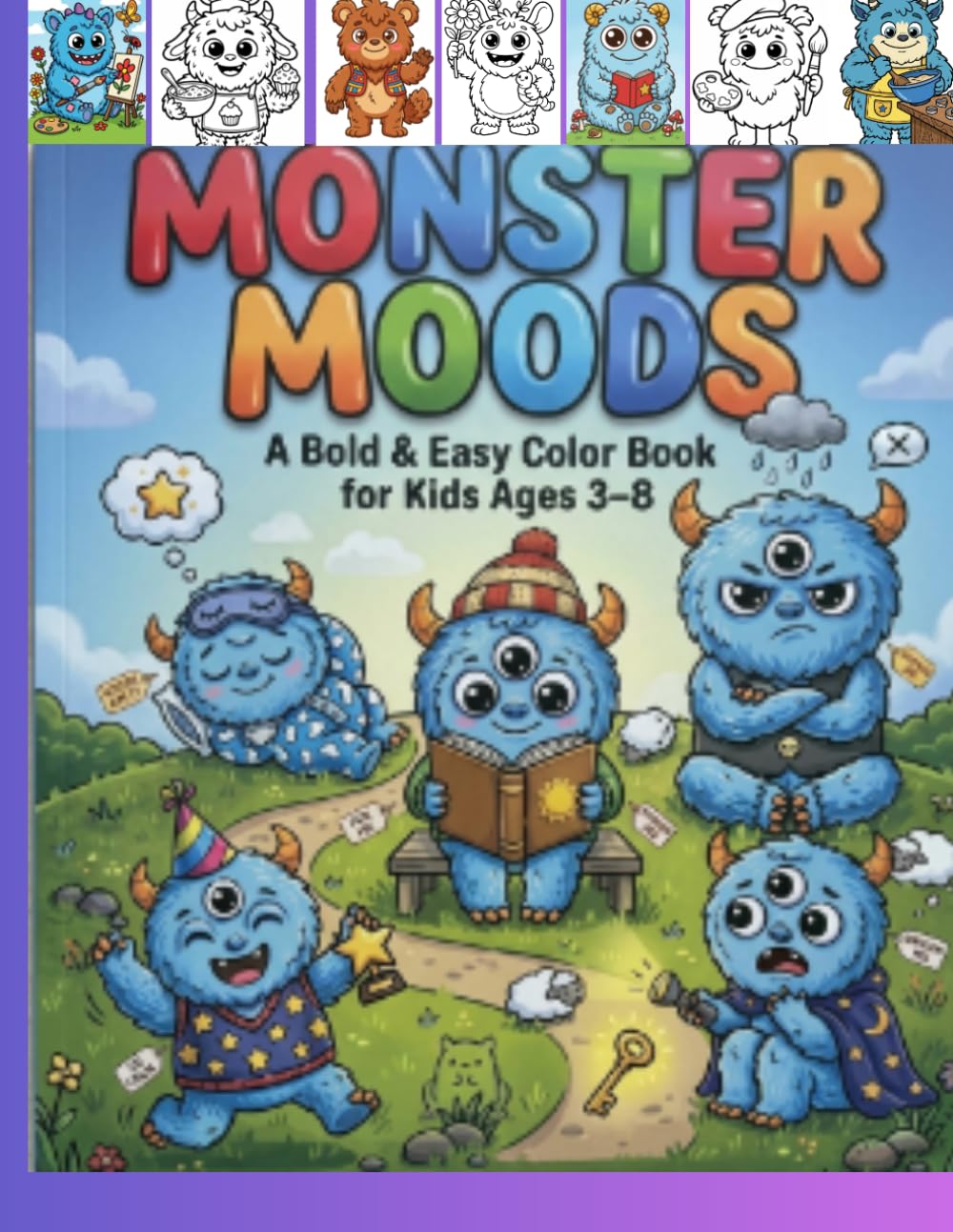 Monster Moods: A Bold & Easy Coloring Book for Kids Ages 3–8: Color Your Feelings — 65 Friendly Monsters to Help Kids Explore Emotions, Build Calm, and Have Fun!