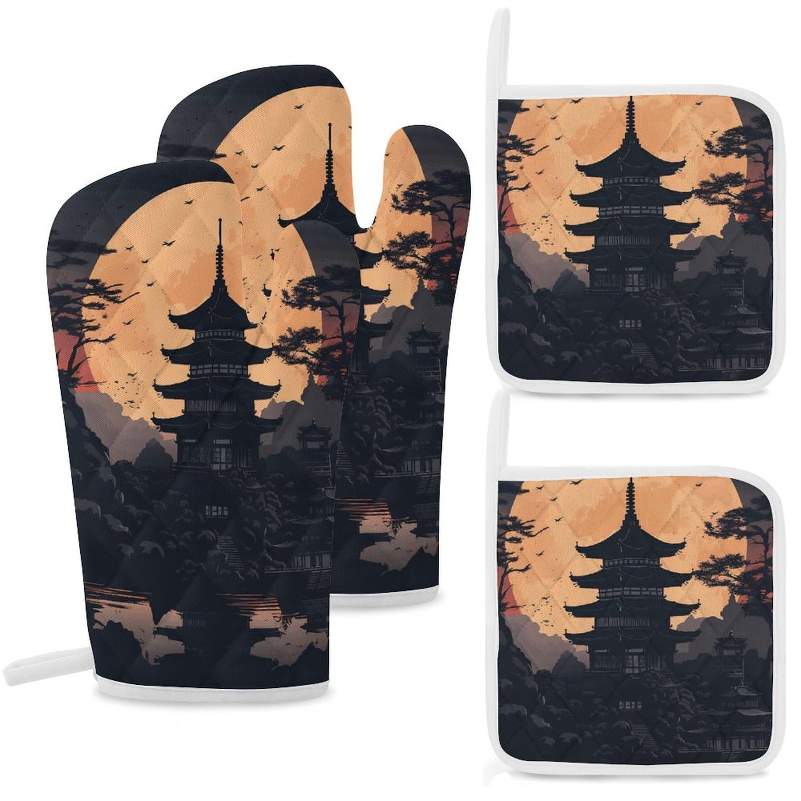 Gants de cuisine pour barbecue et cuisson au four motif pagode chic