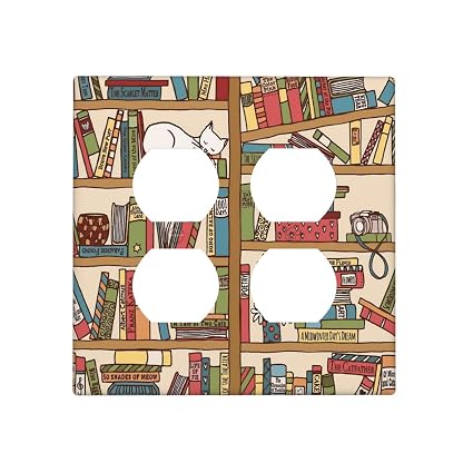 Cute Cat Library Double Outlet Cover Decorative Wall Plates for Electrical Outlets 2 Gang Duplex Receptacle Outlet Wallplate 4.5 x 4.5 Inch
