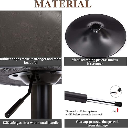 Miniatura 89 de Glitzhome Mid Century - Juego de 2 taburetes de bar ajustables de cuero giratorio vintage con respaldo y reposapiés, taburetes de bar modernos de