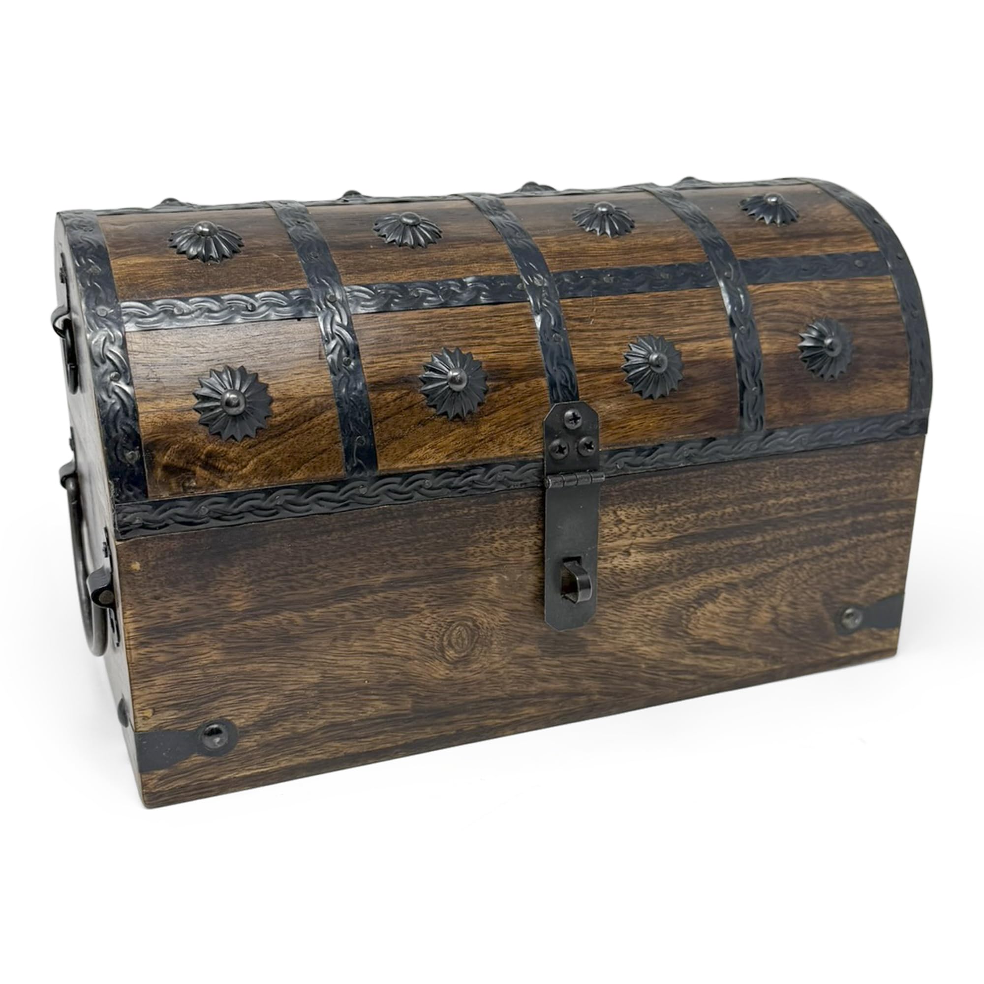 Nautical Cove Treasure Chest Keepsake and Decorative Wood Box (X-Large 11x6x6.5) - Storage Box, Wooden Box with Hinged Lid, Rustic Storage, Pirate Storage Box, Vintage Wooden Chest