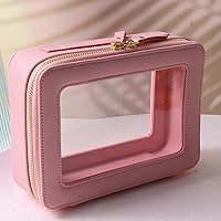 Vista 3 de SANHECUN Neceser impermeable, organizador de cosméticos con asa, abertura grande para viajar, Rosa