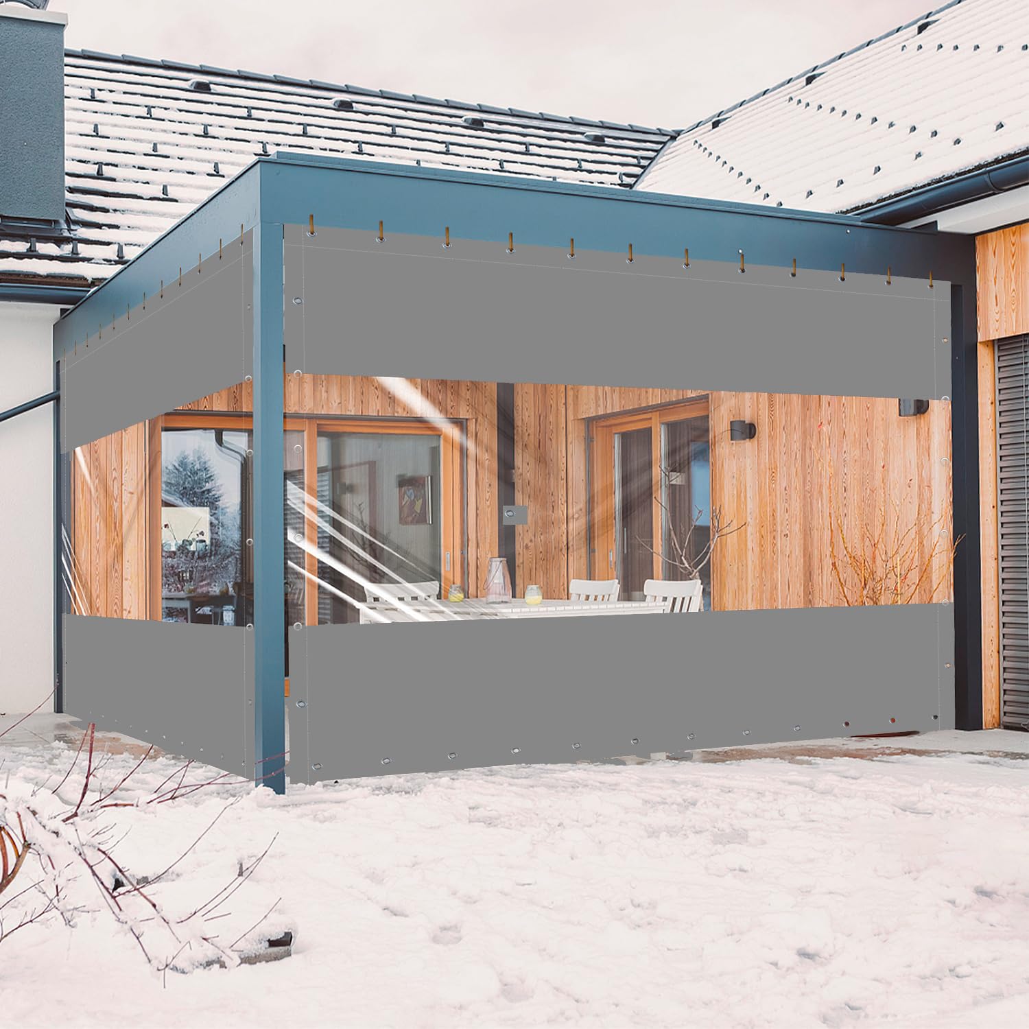 2.5x3.5m Bâche Transparente Imperméable avec Œillets, 0.45mm Bache de Protection Exterieur, 450g/m² Bache Etanche au Vent Pluie pour Pergola, Terrasse (Hauteur x Largeur, Gris)