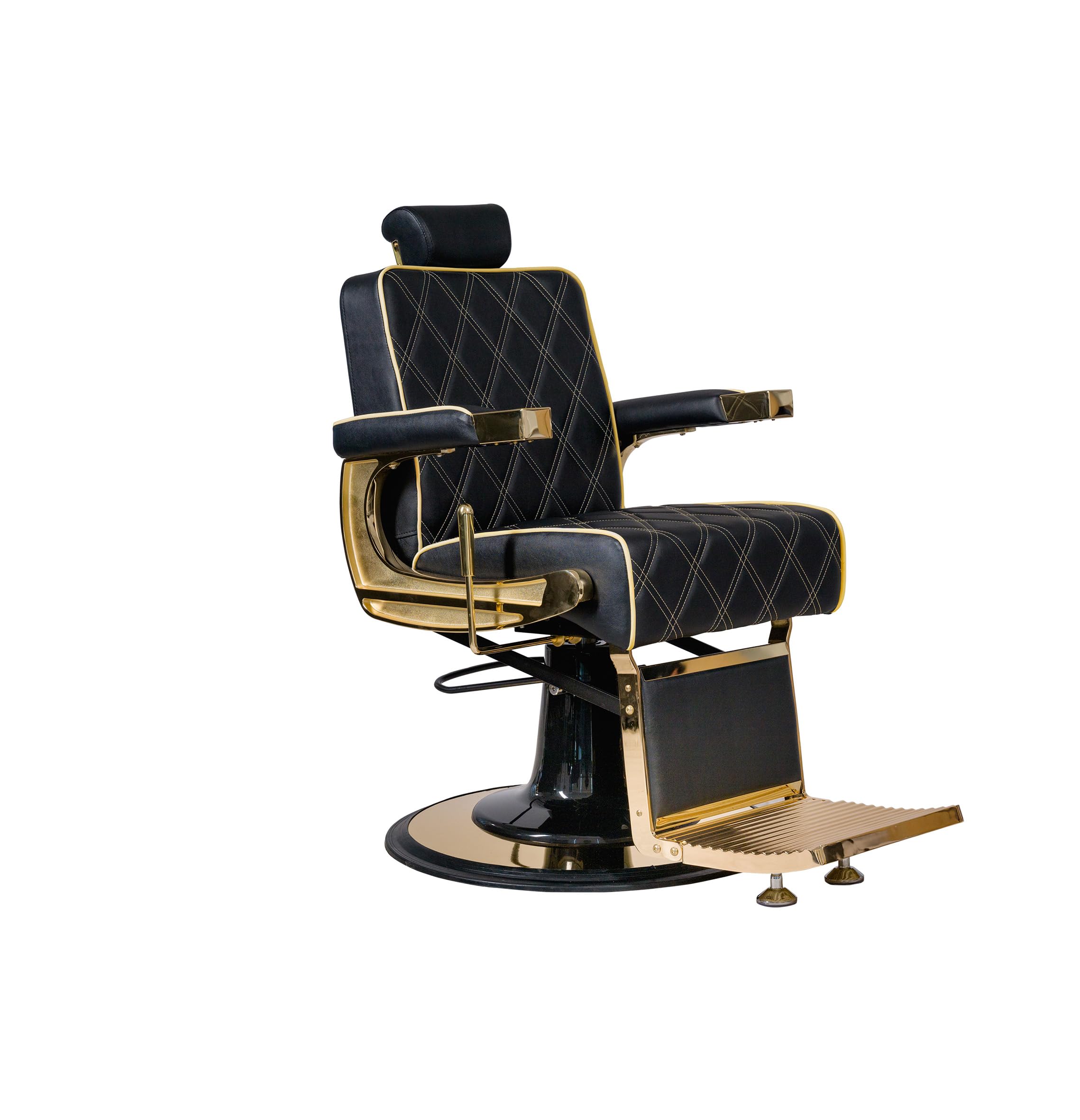 LBH Poltrona barbiere idraulico reclinabile e girevole con braccioli modello Crew Gold