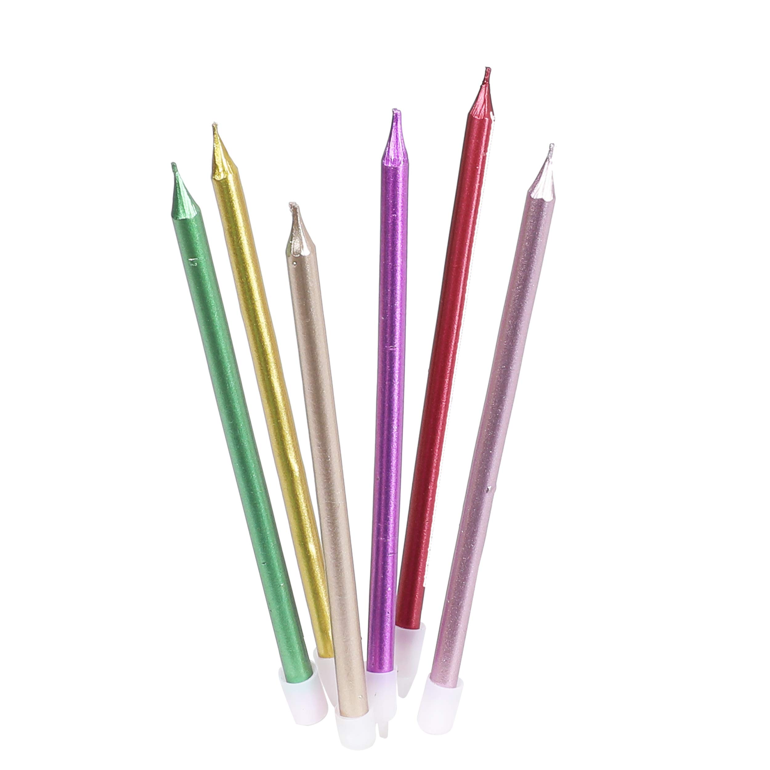Wanna Party Metallic Birthday Candles in Holders Tall Birthday Cake Candles Long Thin Cupcake Candles for Birthday Wedding Party Decoration(6 Pieces) Multicolour