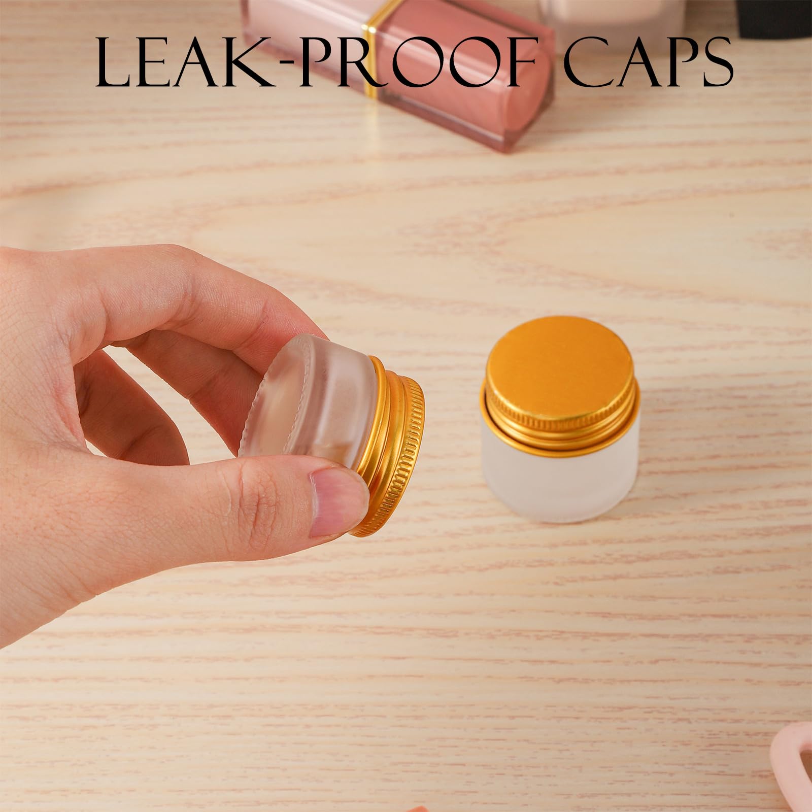 24 Stück 5 ml Milchglasdosen mit goldenen Deckeln, kleine leere Reise-Lotionbehälter mit Innenfutter, luftdichter Kosmetikhalter mit Etiketten für