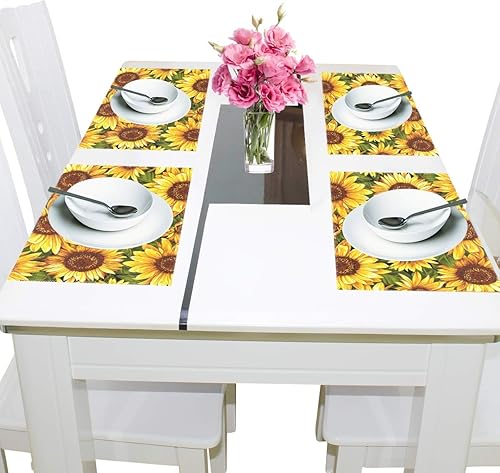 Miniatura 4 de visesunny Juego de 4 manteles individuales retro con diseño de girasoles para decoración de escritorio, antideslizantes, resistentes al calor, para