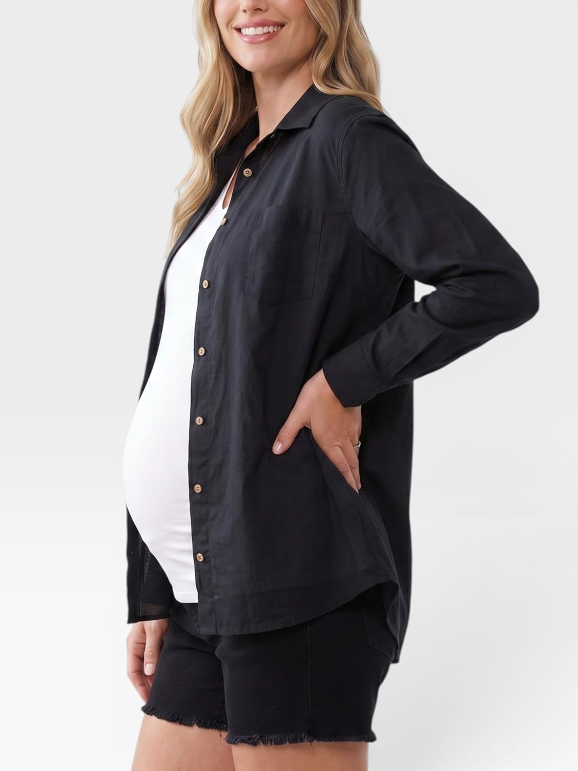 Motherhood Maternity Women's Button Down Poplin Long Sleeve Pregnancy Shirt