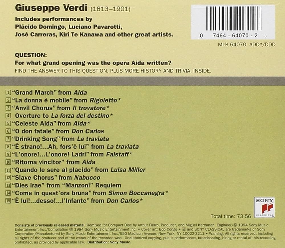 GIUSEPPE VERDI GREAT RECORDINGS　ヴェルディ Amazon.com: Verdi: Greatest Hits: CDs & Vinyl